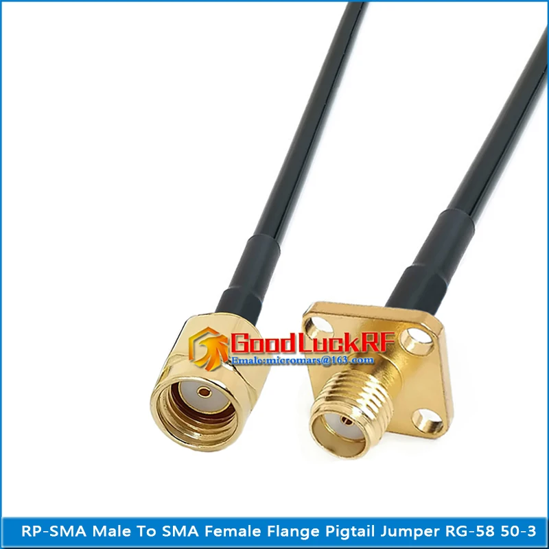 

RP-SMA RP SMA Male to SMA Female 4 Hole Flange Chassis Panel Mount Pigtail Jumper RG-58 RG58 3D-FB Extend cable 50 Ohm copper