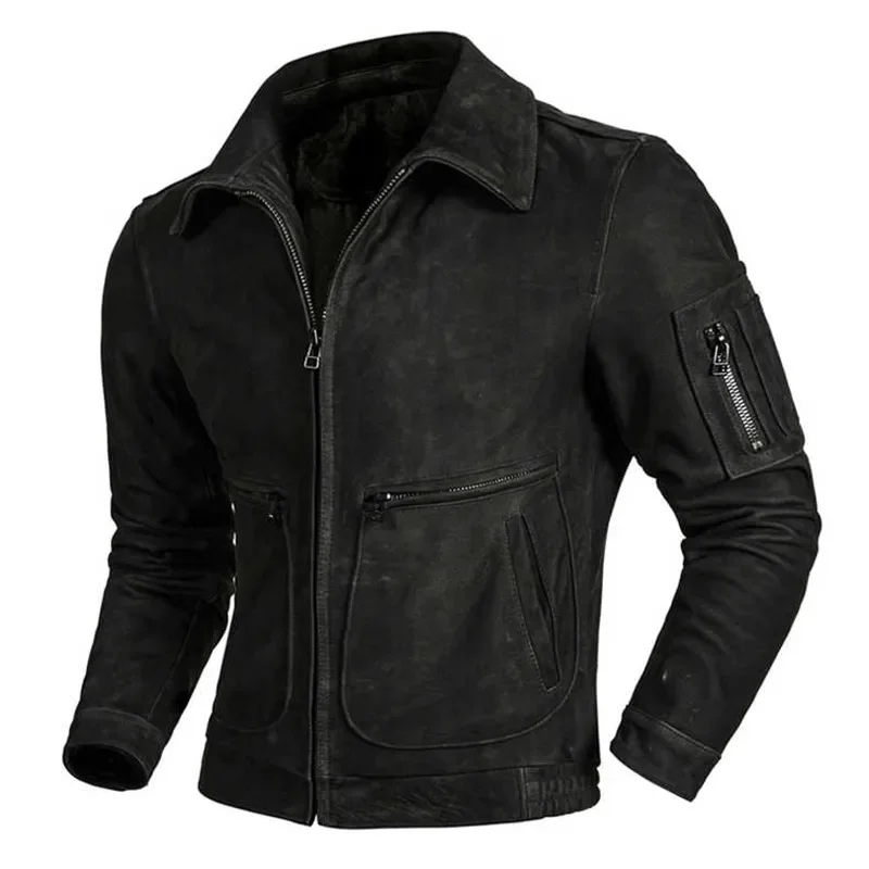 

2023 New Air Force Flight Suit Top Layer Matte Cowhide Men's Retro Genuine Leather Black Jacket Trendy
