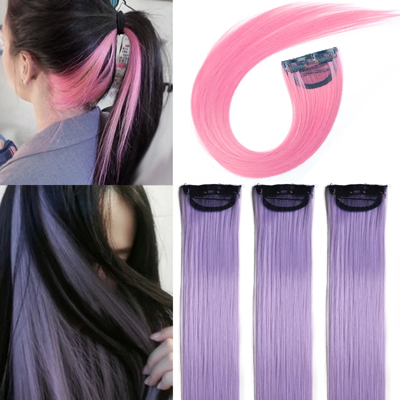 Ed 2clips In Hair Extension Straight Hairpieces Pink Purple Green Natural Hair Extension Fake Hair Pieces