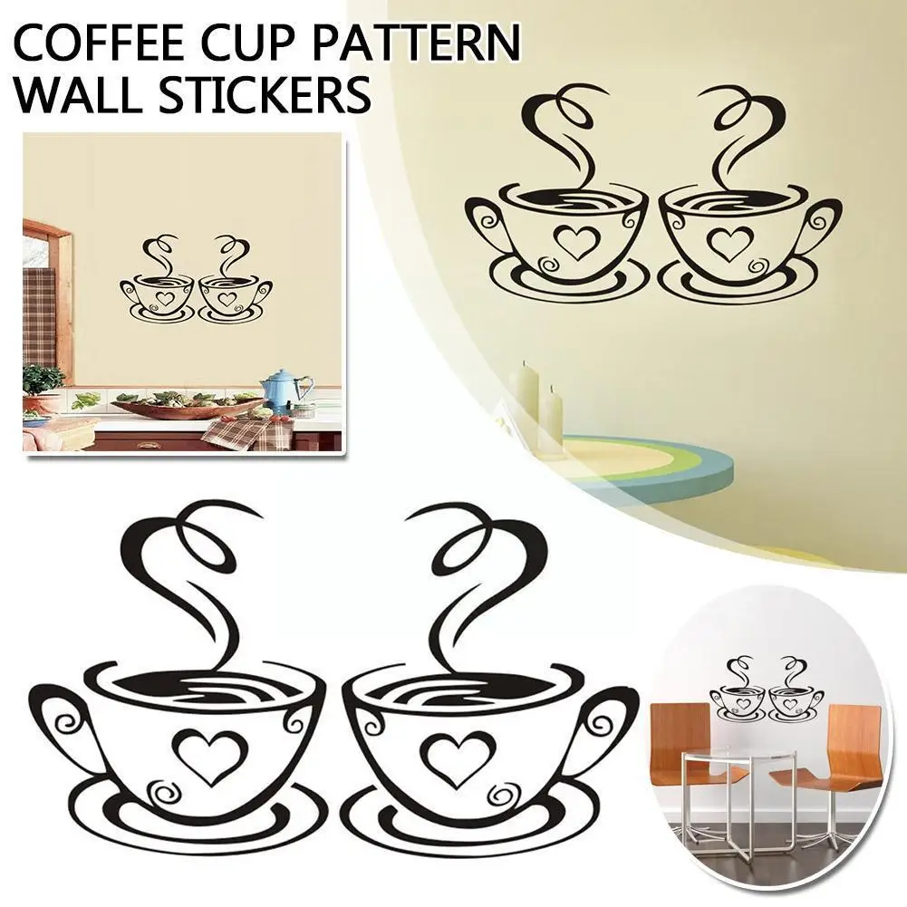 Наклейки на стену с узором в виде кофейной чашки, декор для кафе и гостиной, домашнее креативное украшение на английском языке, обои, художественные наклейки, самоклеящиеся P0S4