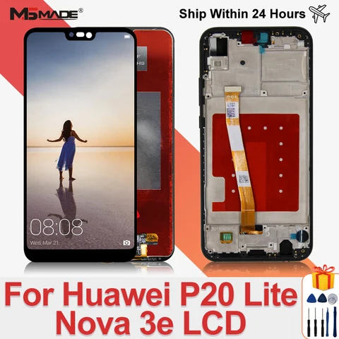 100% протестированный ЖК-дисплей для Huawei P20 Lite, сменный сенсорный экран для Huawei Nova 3e, ЖК-дисплей, цифровой преобразователь в сборе