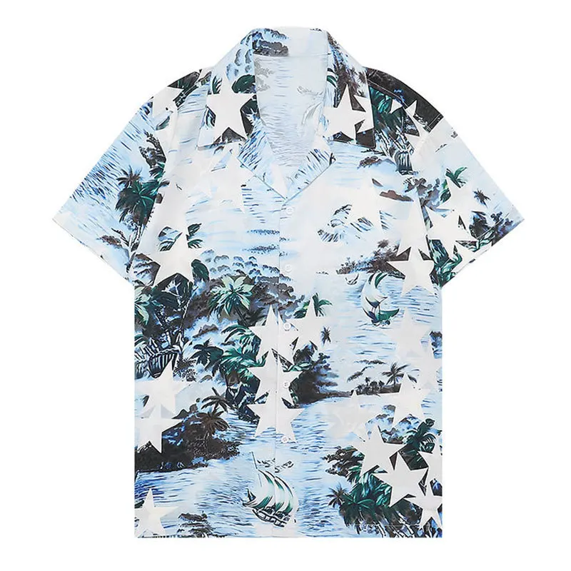 

Повседневные пляжные Топы в стиле Харадзюку, праздничная гавайская рубашка на пуговицах, уличная одежда в стиле хип-хоп, мужские рубашки с п...