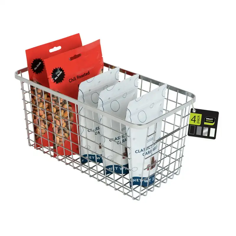 

Basket Organizer with Handles - 6 x 12 x 6 inches - Chrome - Set of 4 Dish drainer rack for kitchen Jewelry box Countertop organ