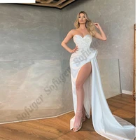 white strapless evening dress sweetheart mermaid wedding party prom high side slit floor length vestidos robes de soir%c3%a9e custom