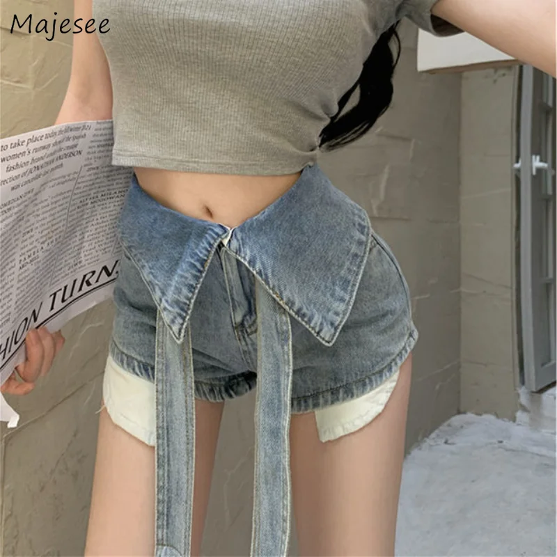 

Джинсовые шорты женские с высокой талией, приталенная уличная одежда для отдыха в эстетическом стиле, на шнуровке, модные элегантные брюки с эффектом потертости в Корейском стиле, на лето