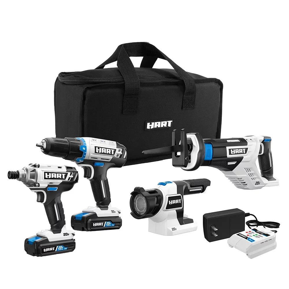 20-Volt Cordless 4-Tool Combo Kit (2) 1.5Ah Lithium-Ion Batteries and 16-inch Storage Bag Gardening Tools Set