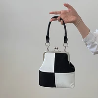 fashion women clip handbags vintage kiss lock crossbody shoulder bag new style female messenger bags color contrast purse bag