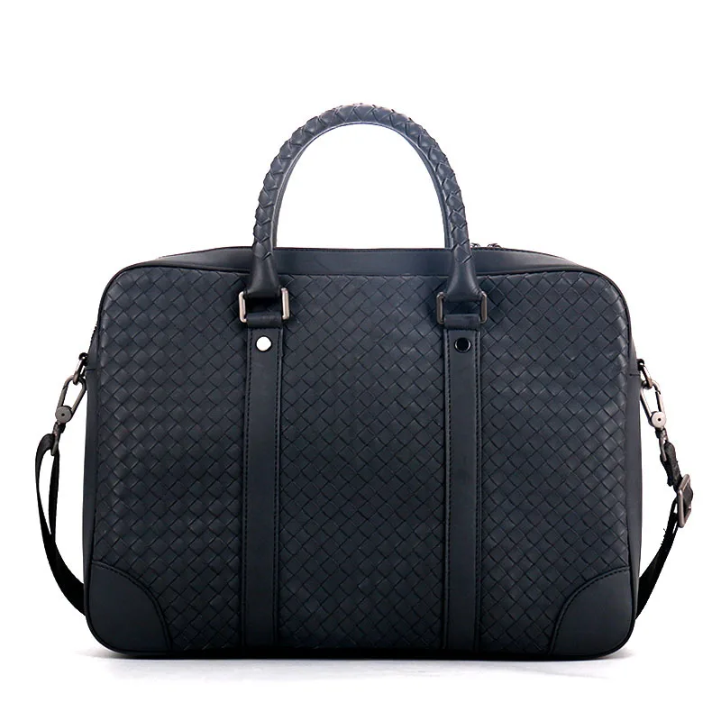 2023 New Men's 100% leather woven luxury business briefcase leather business bag fashion handbag shoulder bag