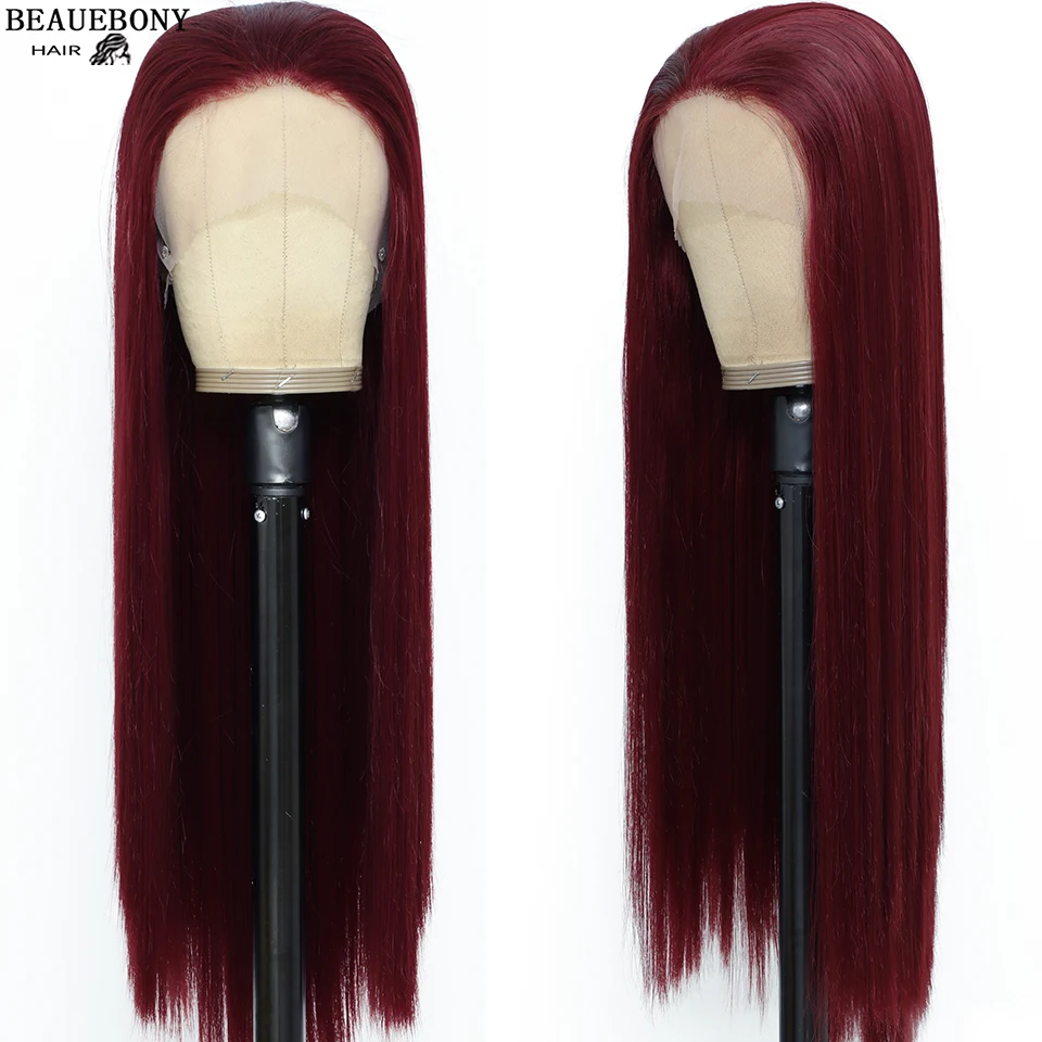 

Синтетические парики на сетке длинные прямые бордовые парики натуральные волосы прозрачные парики на сетке для женщин 180% плотный красный п...