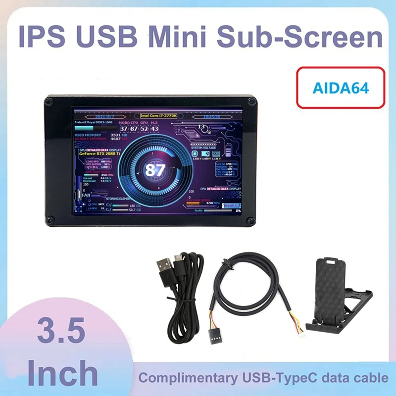 

AIDA64 3,5-дюймовый IPS LCD 3,5 x USB вторичный экран компьютера с 4-контактным строительным кабелем 9-контактный