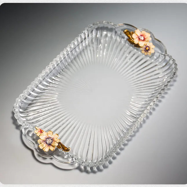

Enamel Glass Tray Living Room Rectangular Crystal Creative European Large Fruit Pot Dried Fruit Tray Fruit Tray Tea Tray