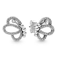 original sparkling cute butterfly with crystal stud earrings for women 925 sterling silver wedding gift pandora jewelry