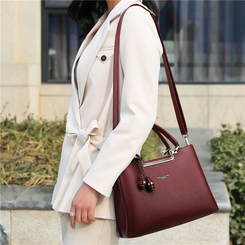 

New Luxury Brand Genuine Leather Fashion Large-capacity Western Style Ladies Handbag Retro Simple One-shoulder Diagonal Bag Sac