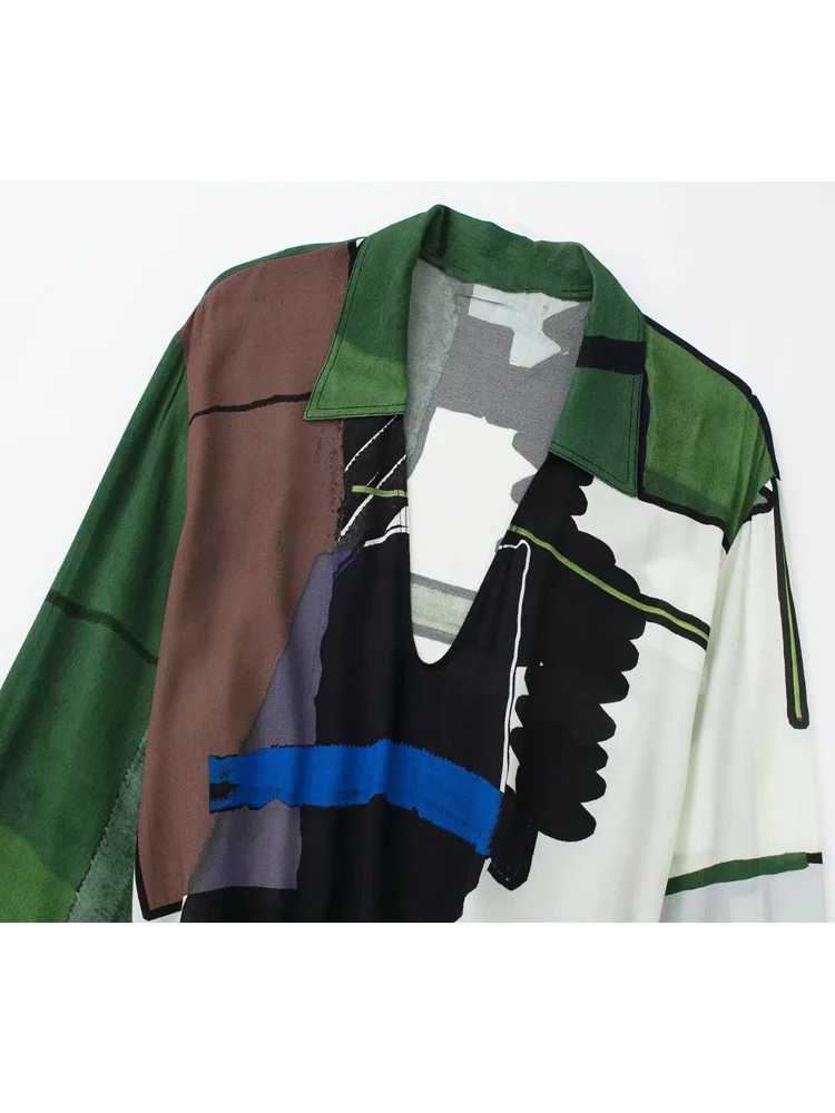 Платье-макси летнее с длинным рукавом и поясом зеленое |