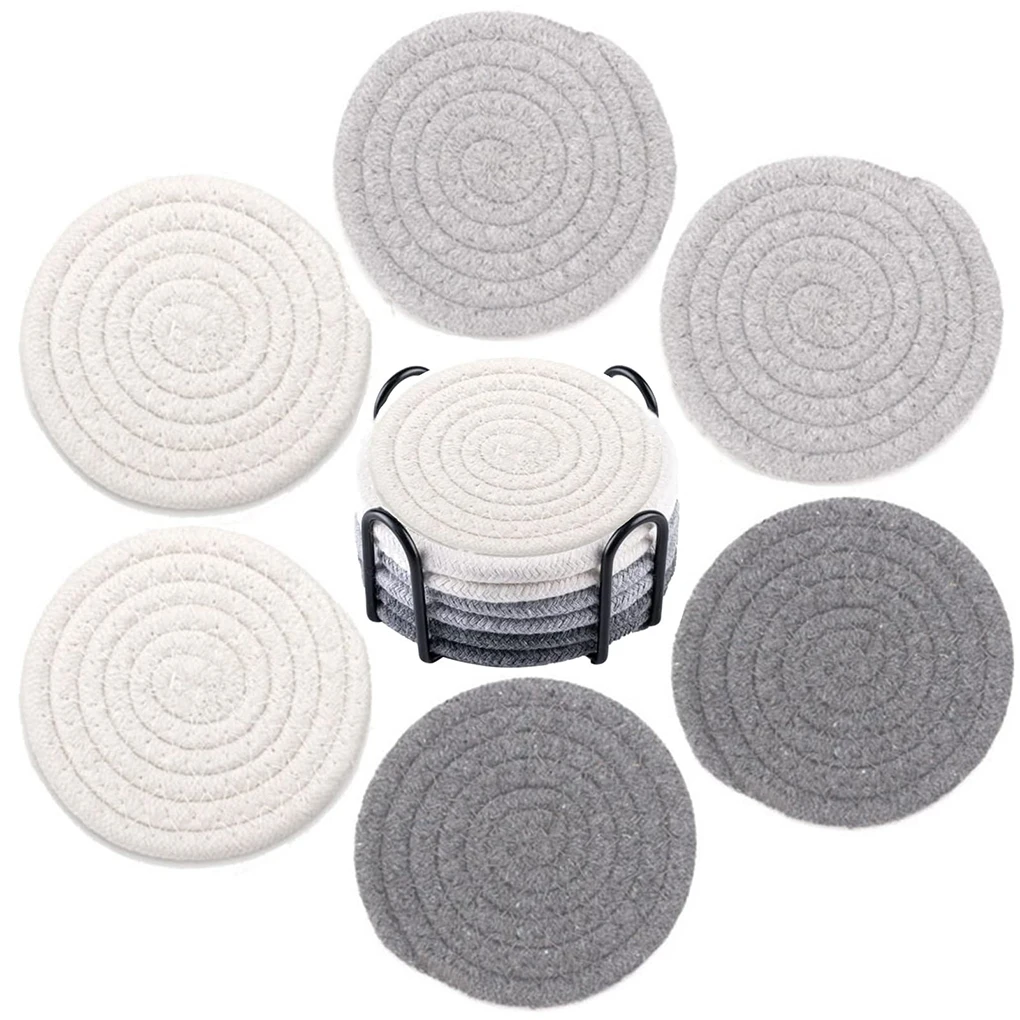 

Тканые подставки, хлопковая веревка, теплоизоляция, впитывающие капли, доступны на обеих сторонах, подставка под чашку для домашнего декора...