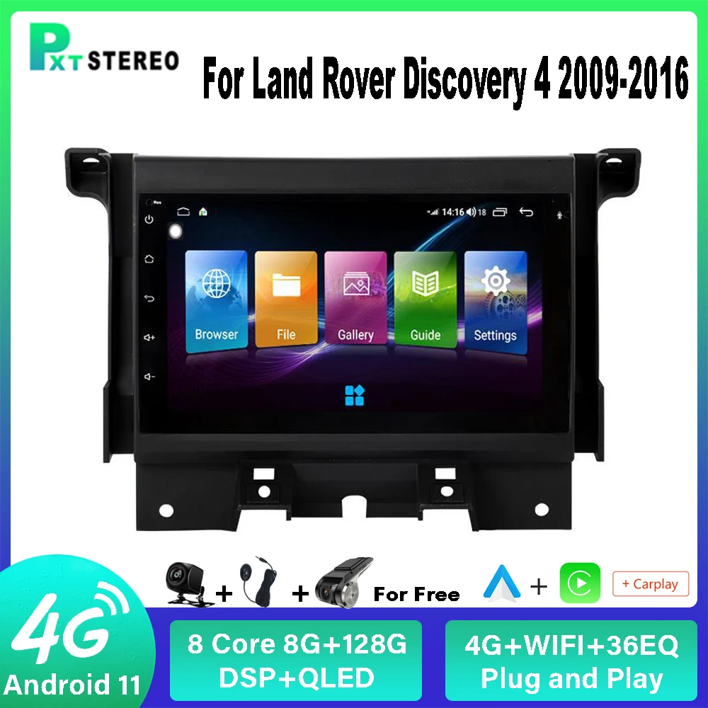 

Pxton Android Car Radio Stereo Touch Screen Multimedia Player For Land Rover Discovery 4 2009-2016 Carplay Auto 8G+128G 4G WIFI