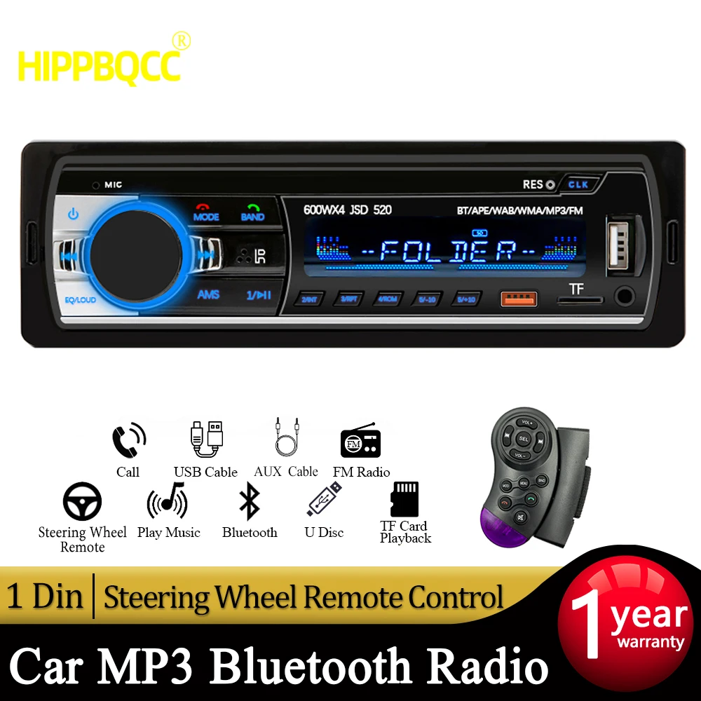 Hippbqcc 1 Din Автомобильный Радио Стерео Мультимедийный Mp3-плеер С Цифровым Bluetooth Fm Iso