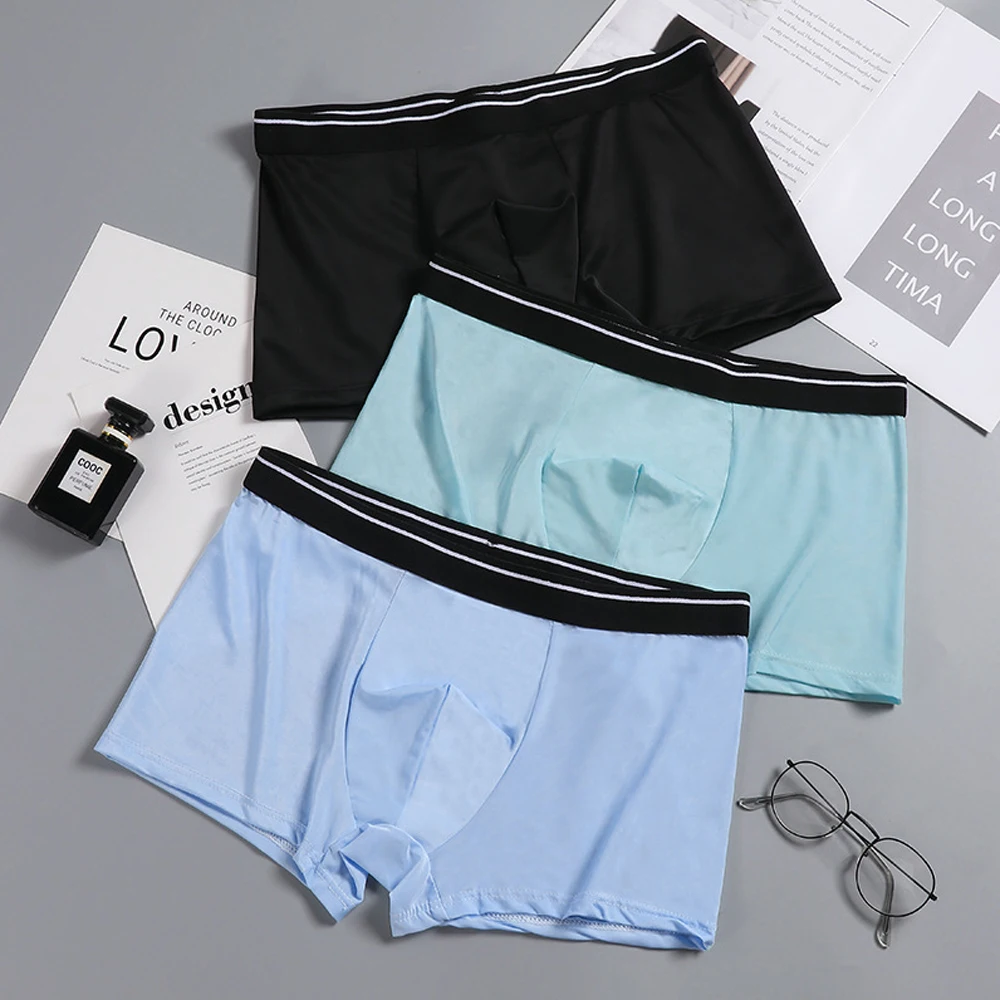 

Men Ice Silk Boxer Briefs Breathable Panties Male Sexy Underwear Breathable Boxer Shorts Bulge Pouch Underpants Soft Knickers