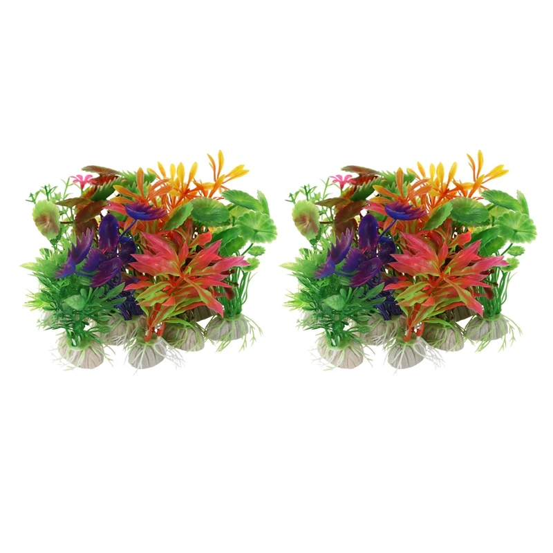 

20 смешанных искусственных аквариумных растений, пластиковые декоративные украшения