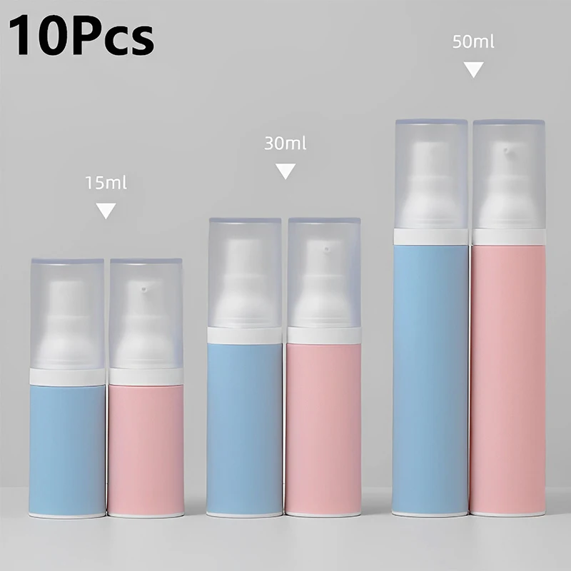 

10Pcs 15/30/50ml Plastic Vacuum Bottle With Frosted Cover Empty Lotion Spray Pump Bottle Refillable Perfume Container For Travel