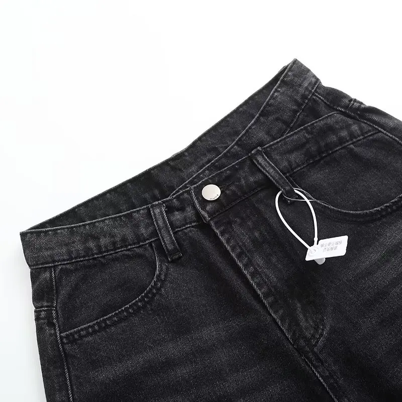 Jenny&Dave American Retro High Street Summer Mom Shorts Washed Hole Solid Color Denim Shorts