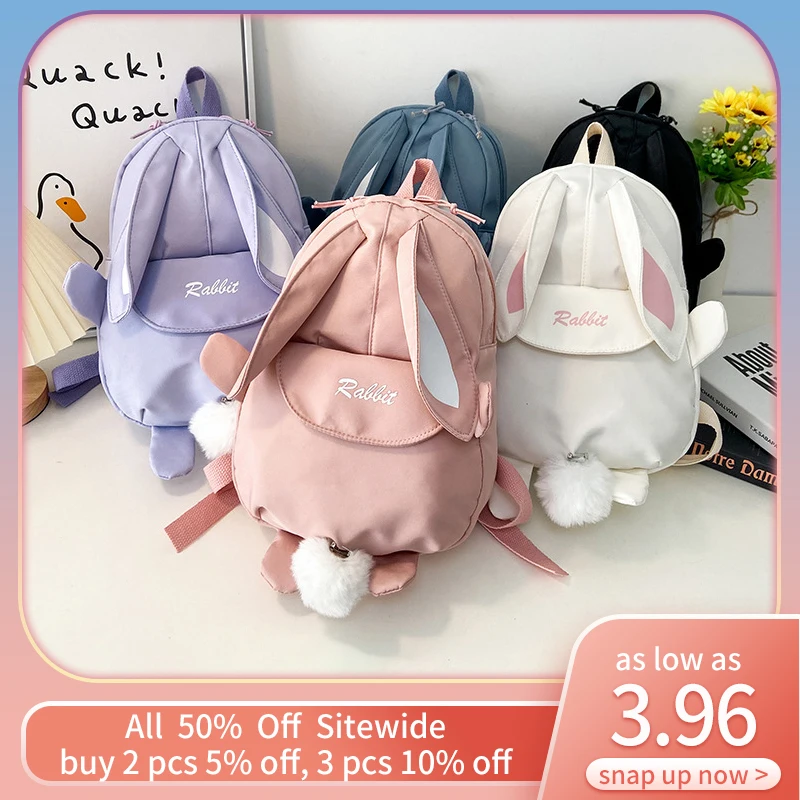 

Cartoon Rabbit Kids Backpacks High Capacity Children School Bags Boys Girls Portable Travel Canvas Pack Cute Bunny Book Rucksack