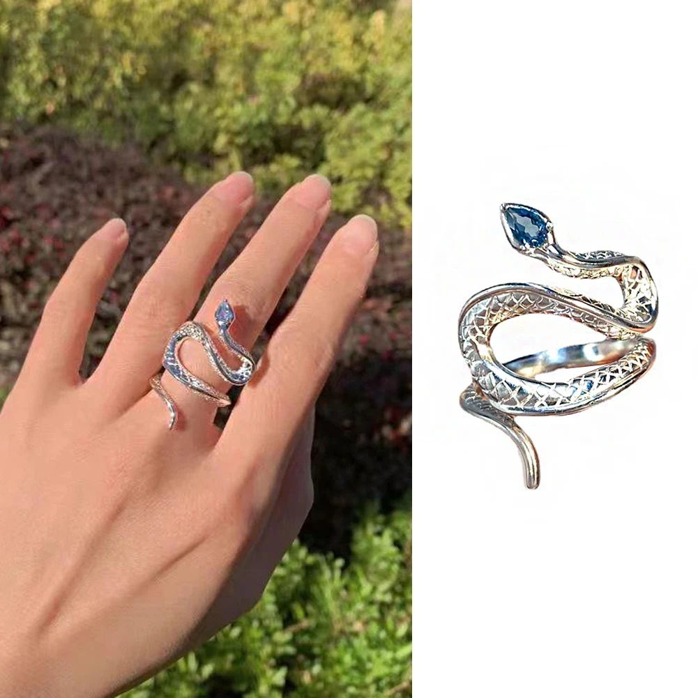 

Hip Hop Rock Adjustable Ring Silver Shiny Zircon Snake Fashion Resizable Opening Ring For Women Luxury Jewelry