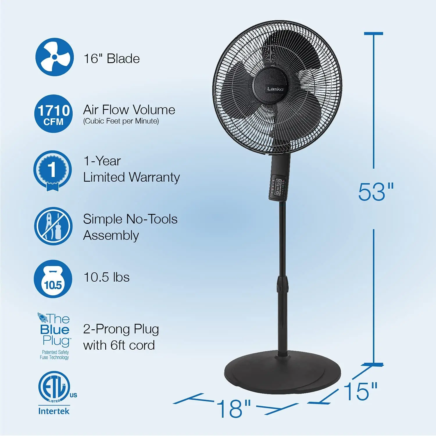 

Lasko S16612 Oscillating 16″ Adjustable Pedestal Stand Fan with Timer, Thermostat and Remote for Indoor, Bedroom, Living Room