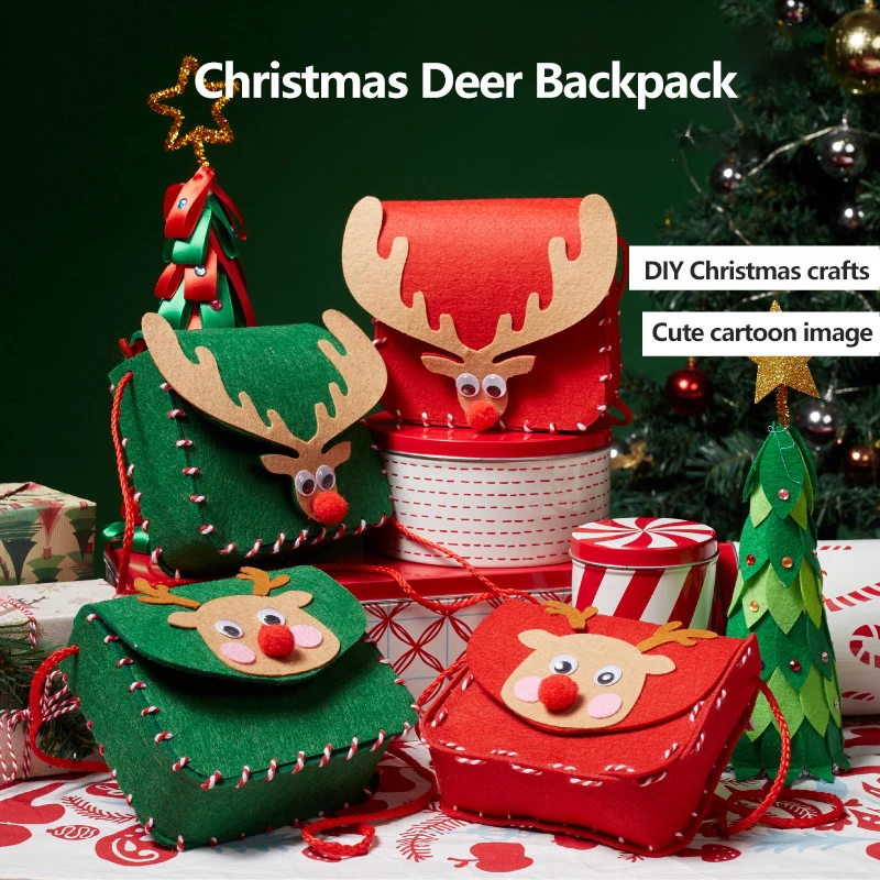 

Merry Christmas Gifts Bag Handmade DIY Elk Backpack Candy Handbag Creative Children Craft Toys Xmas Party Decor