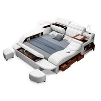 kingqueen size multifunctional bed tech smart beds ultimate camas tatami massage lit genuine leather upholstered bed with audio