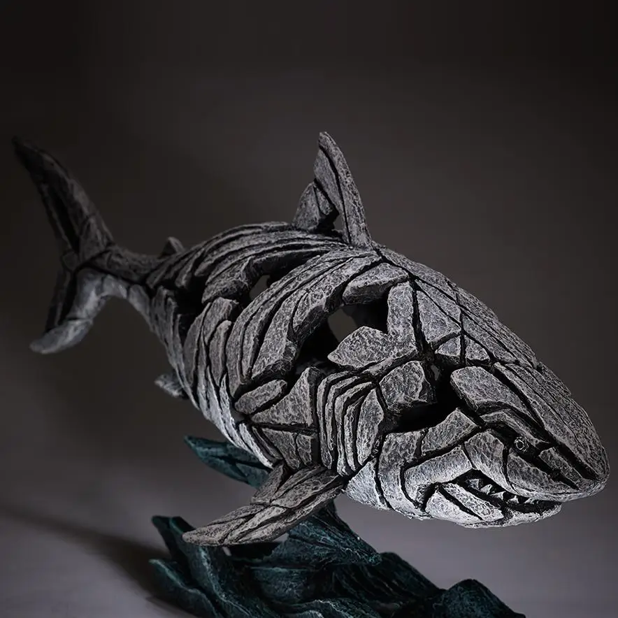 

Crack Shark Ornament Rustic Style Fish Statue Desk Unique Home Decoration Gift