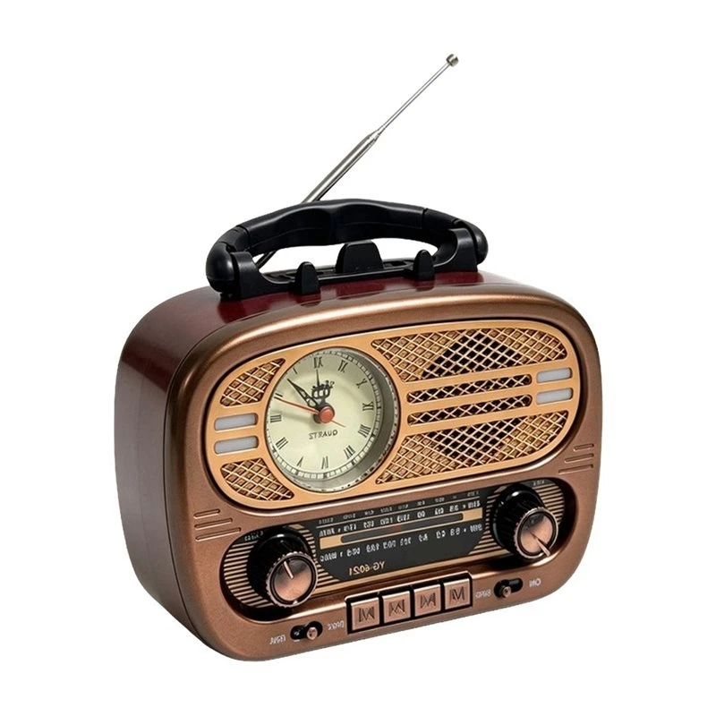 Фото B04B-Полнодиапазонное FM AM SW радио, портативное классическое винтажное радио, ретро-часы с указателем, Bluetooth-колонка, музыкальный плеер с поддержкой TF и USB. №1
