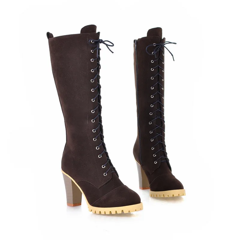 Женские сапоги до середины икры YMECHIC модные рыцарские на шнуровке с перекрестной