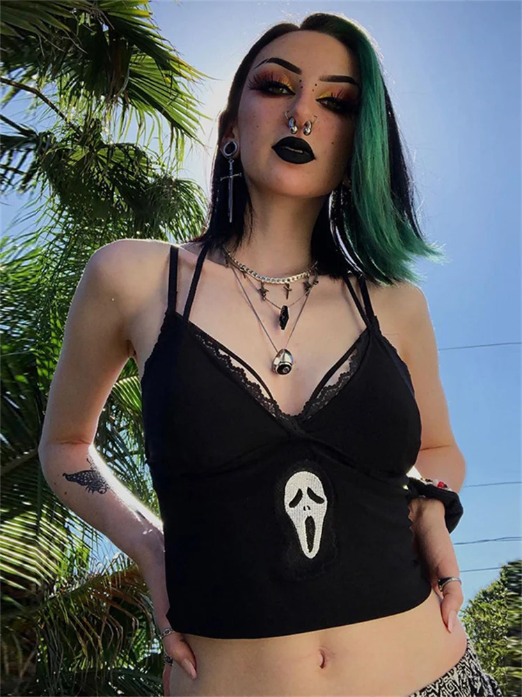 

Женский винтажный жилет с вышивкой, готический укороченный топ в стиле Харадзюку с темным ветром и поясом на груди, повседневный уличный то...