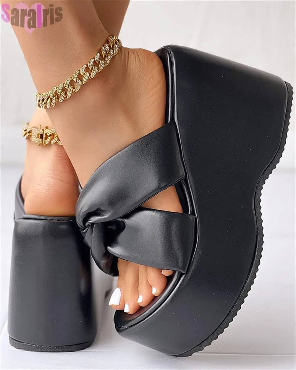 Wedges High Heels Women's Sandals Platform Summer Shoes For Woman Big Size 43 Slip On Mules Street Ins Sandals Women Flip Flops images - 6