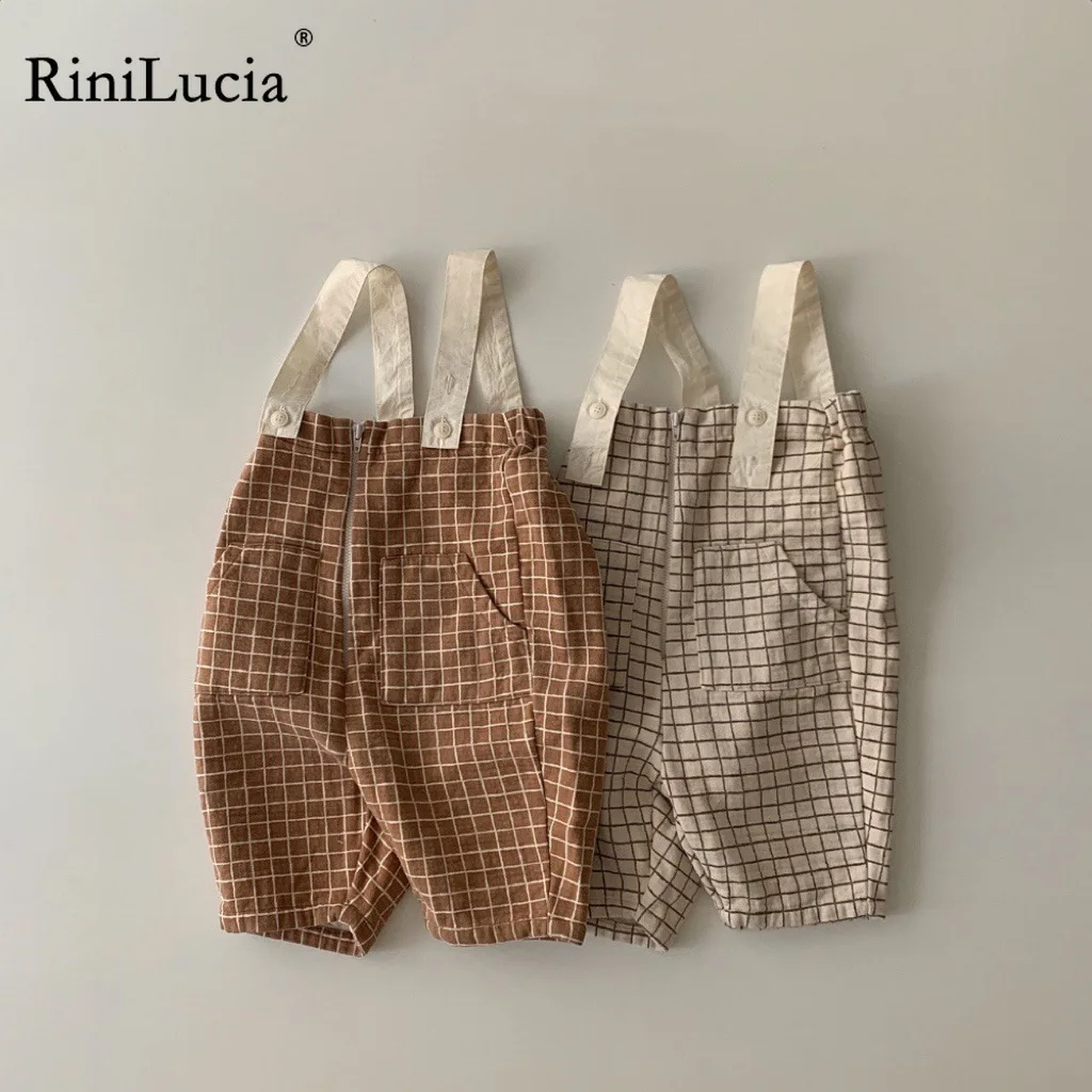 

RiniLucia Baby Boy Plaid Overalls Child Summer Casual Pants Infant Jumpsuit Children's Clothing Kids Overalls Summer Girls