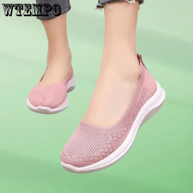 WTEMPO Women Shoes Knitting Sneakers Women Spring Summer Slip on Flat Shoes Women Plus Size Loafers Flats Walking Wholesale
