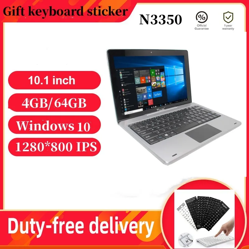 Gift Keyboard Sticker 10.1'' Windows 10 N3350 2 in 1 Netbook Quad Core 4GB RAM 64GB ROM 1920 x 1200IPS 8000MAH Tablets PC