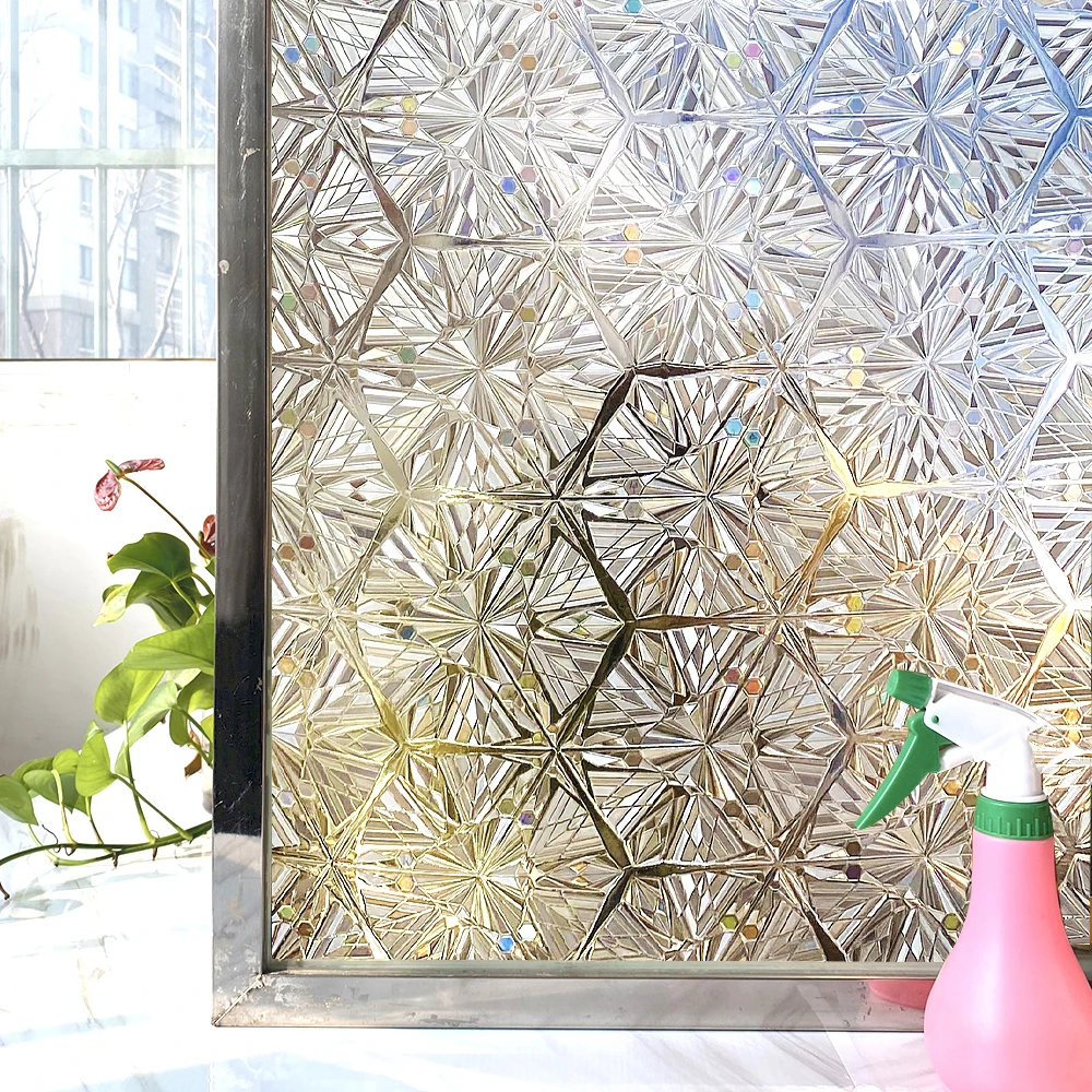 

Privacy Stained Window Film Non-Adhesive Frosted Decorative Glass Film Static Cling Rainbow Window Stickers for Home
