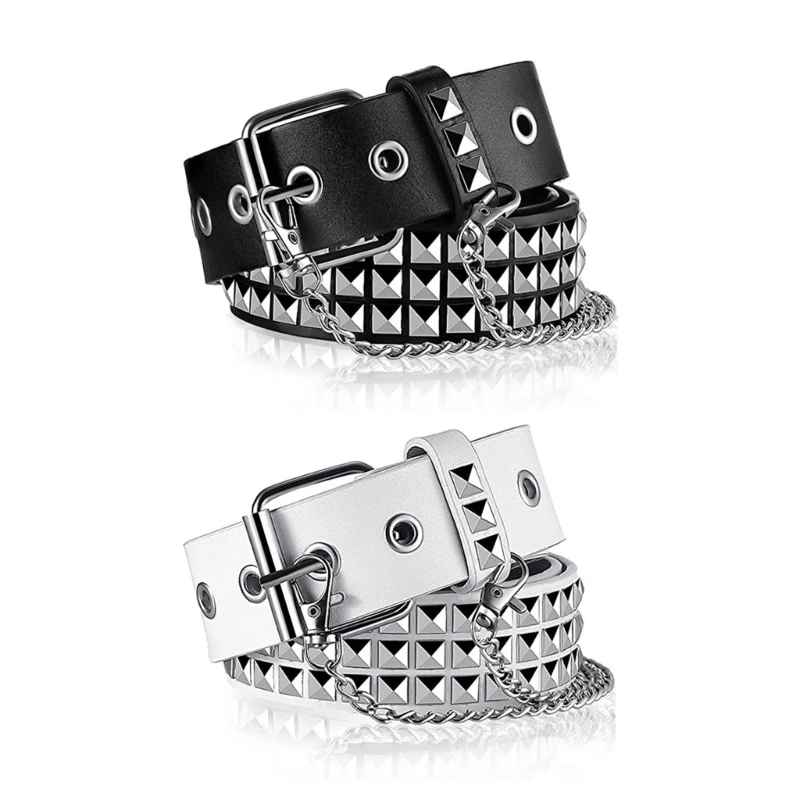 

E9LC Elegant Belly Waist Belt for Women Alloy and Faux-leather Waist Belt Adjustable