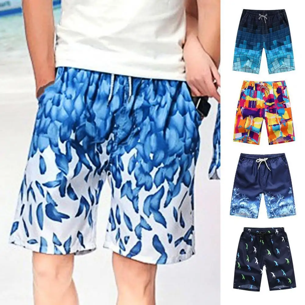 

Soft Fabric Fashionable Feather Print Summer Pants Quick Drying Hawaii Shorts Wide Leg for Surf