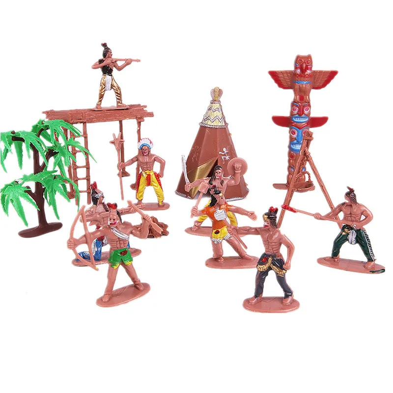 

13/15Pcs Plastic Indian Model Military Soldiers Toy Tent Totem Miniature Kit for Kids Children Indians Classic Toy Birthday Gift