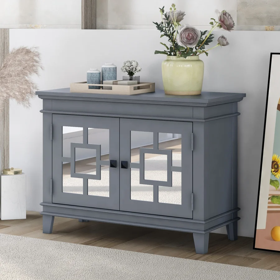 

Accent Storage Cabinet Wooden Cabinet with Decorative Mirror Door, Modern Sideboard for Entryway, Living Room, Bedroom