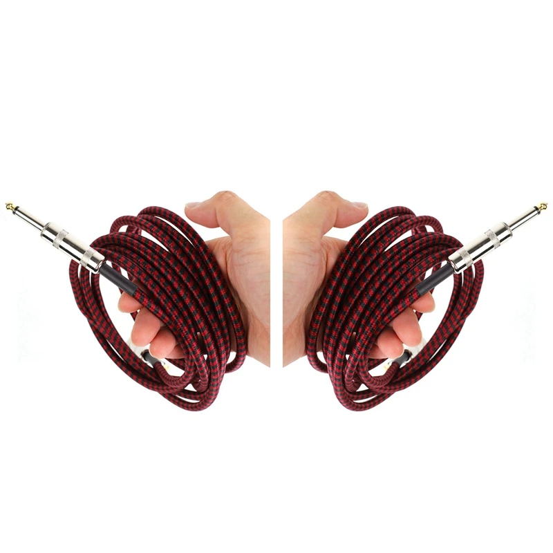 

2Pcs Guitar Audio Male To Male Cable Wire Cord Knitting 6.35Mm Straight Plug For Electric Guitar, 1 Meters & 3 Meters