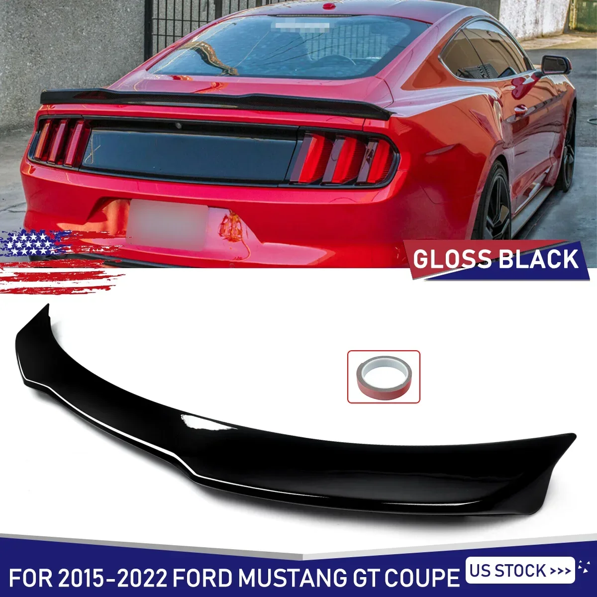 

Для Ford Mustang Coupe 2015-2022 GT H-Style спойлер заднего багажника, крыла глянцевый черный