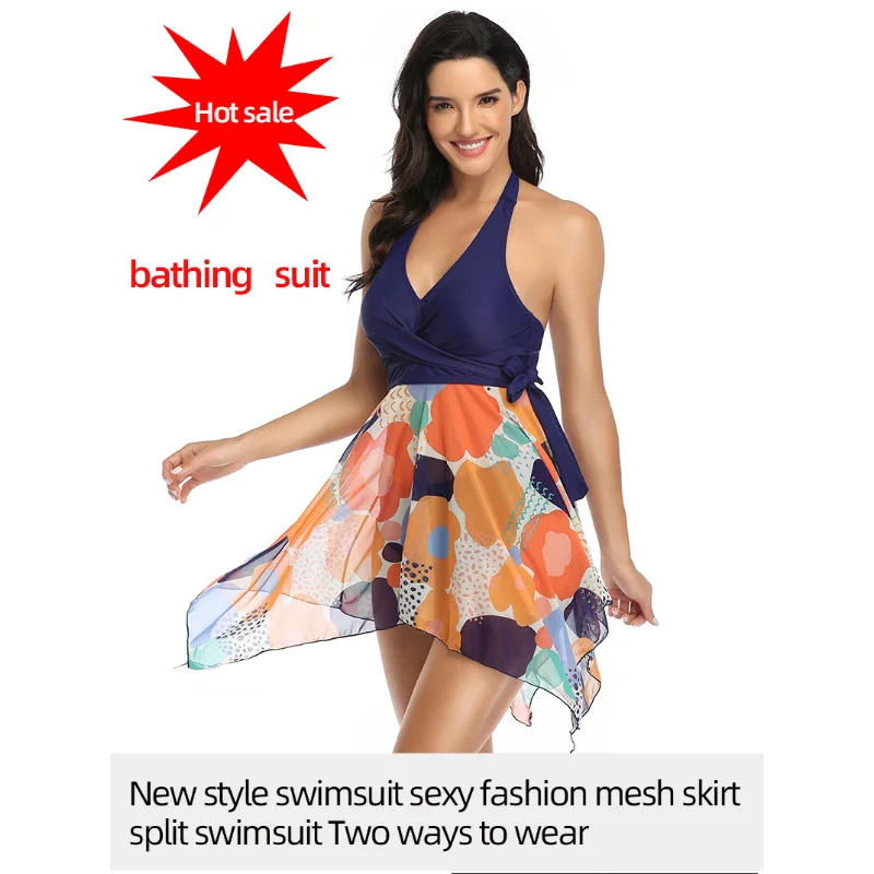 

Купальник женский, новый купальник, горячая распродажа, уличная спортивная сетчатая юбка с принтом, юбка средней длины, сексуальное модное пляжное платье с разрезом