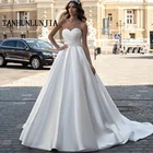 Женское Атласное Бальное Платье без рукавов, элегантное ТРАПЕЦИЕВИДНОЕ свадебное платье без бретелек с открытой спиной, платье принцессы, 2022
