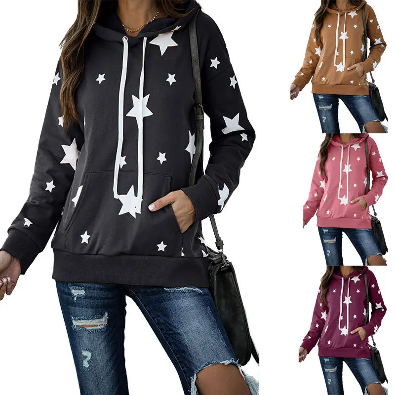 

Women's top printed long sleeved hooded sweater for women