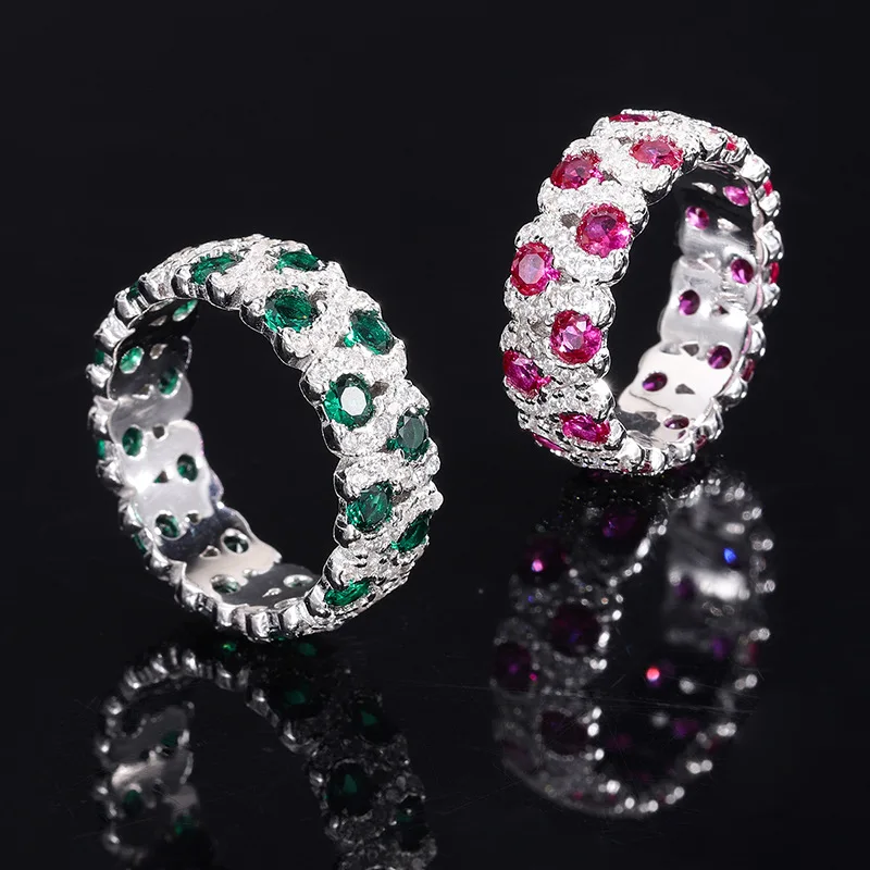 

Luxury 925 Sterling Silver Ring Synthetic Ruby Emerald Cocktail Rings for Women Sparkling Gemstone Jewelry Girls Party Gift