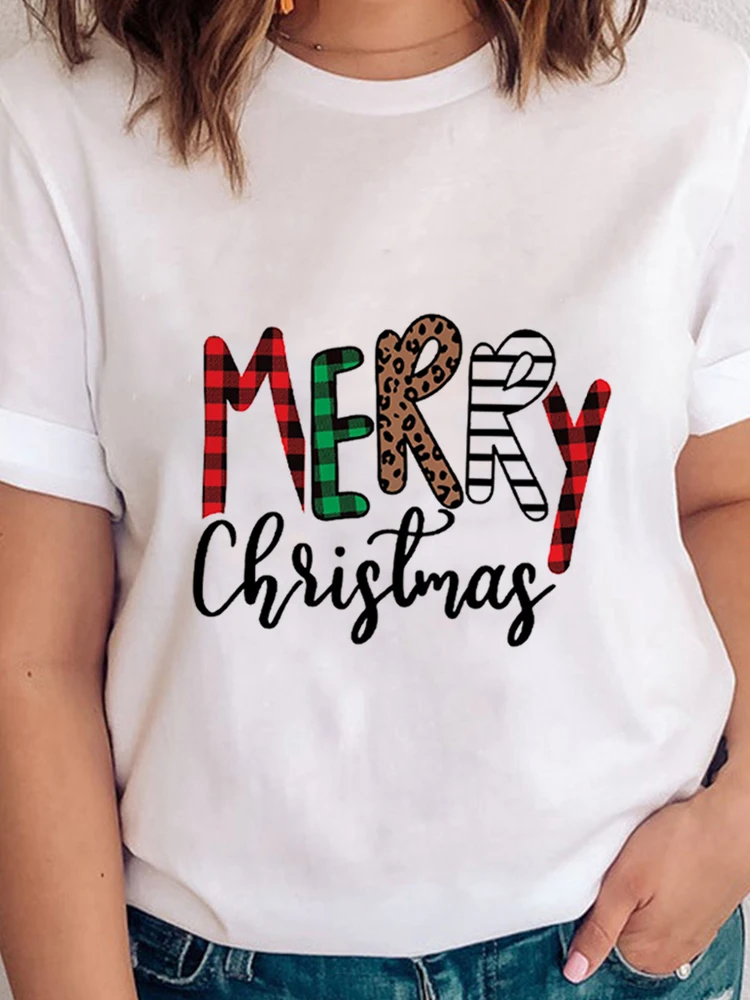 Купи Merry Christmas Woman T-shirts Kawaii tshirt Graphic Print t-shirt For Women Casual Festival Wear Summer Tees Fashion Tops за 191 рублей в магазине AliExpress
